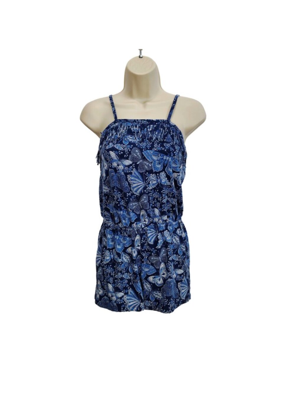 Place Jumpsuit Roman Girls Large 10/12 Blue Butterfly Elasticized Waist